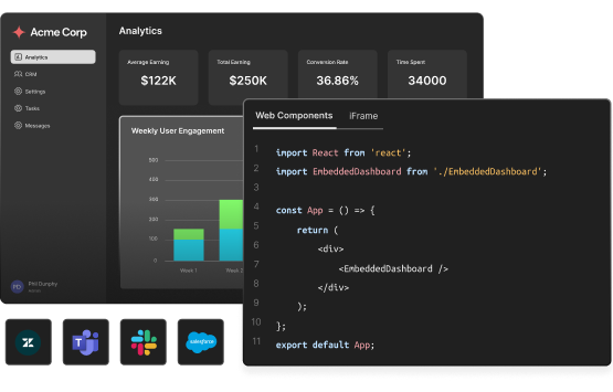Embed analytics dashboards in your app using Databrain’s SDK with native integration and user metrics